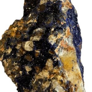 Raw azurite and malachite freeform mineral specimen with deep blue crystalline crust on natural matrix